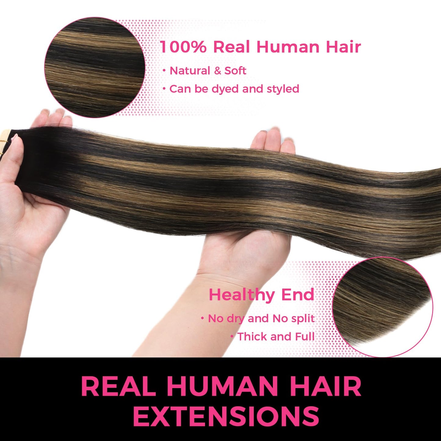 Lashey Invisible Tape in Hair Extensions Human Hair 50g 20pcs 20 Inch Straight Tape ins Black Mixed Chestnut Brown Remy Hair for