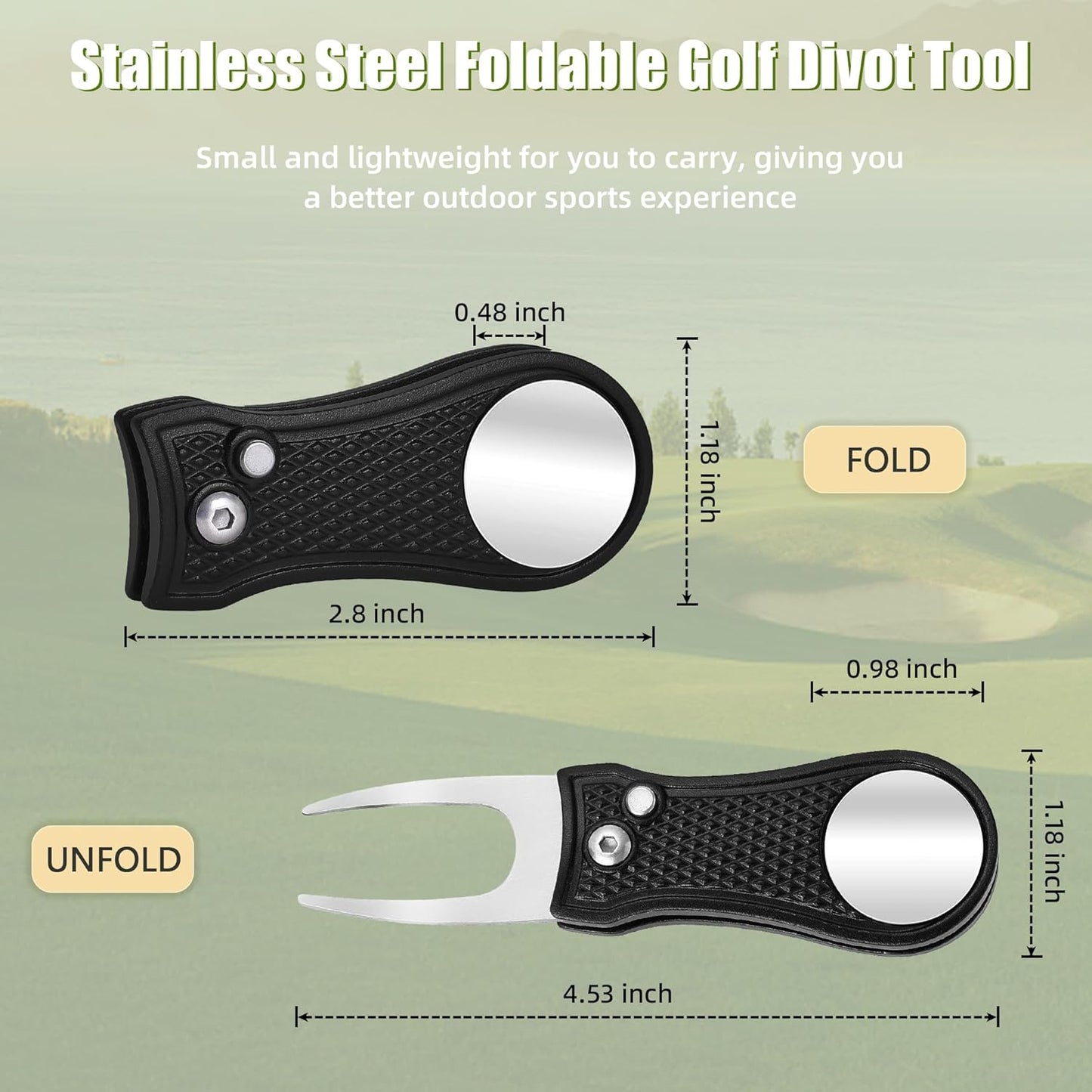 Mile High Life Golf Divot Repair Tool, All Metal Foldable Divot Tool with Pop-up Button & Magnetic Ball Marker