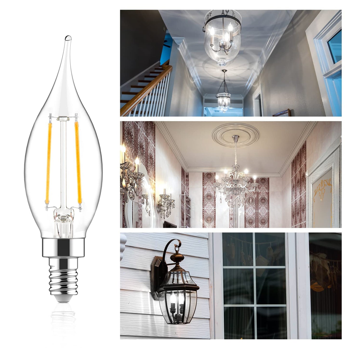 Sengled E12 Dimmable Led Bulbs, 60W Equivalent, 12 Pack, Ca10 Flame Tip, 5000K Daylight, Glass, Ideal For Chandeliers & Ceiling
