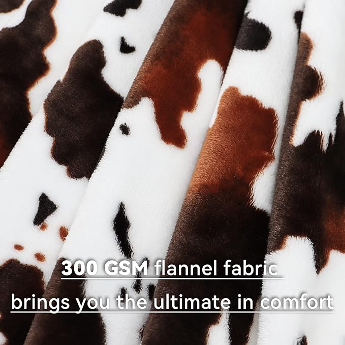 Cow Print Fleece Blanket - Brown White Plush Throw, Lightweight Bed Couch Decor, Cute Cow Gifts for Women, Girls, Teens 50"x60"