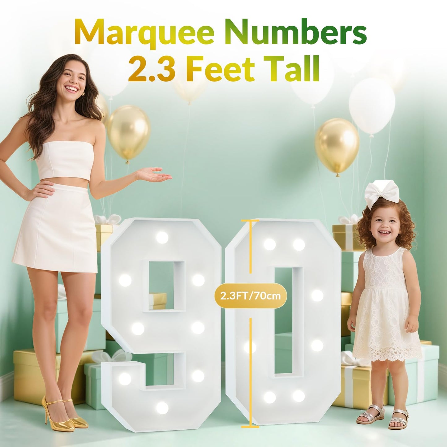 Joymuse 2.3Ft 90 Marquee Numbers  90 Light Up Numbers 90Th Birthday Decorations For Birthday Party Anniversary Backdrop