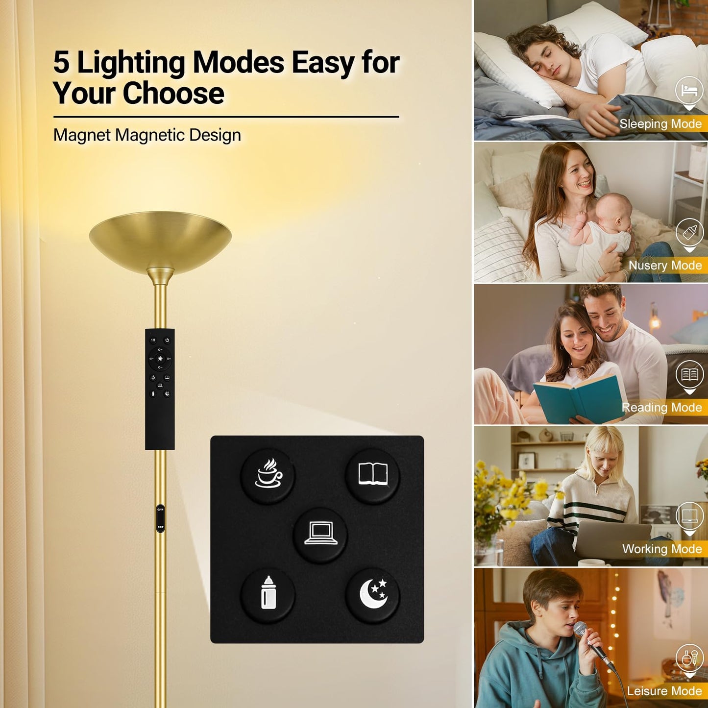 Boostarea Dimmable Floor Lamp 30W 3000Lm Super Bright Led Torchiere Standing Lamp With Remote & Touch Control 71 In Tall Pole Sky Modern Floor Lamps For Living Room Bedroom Office 2700K-6500K Gold