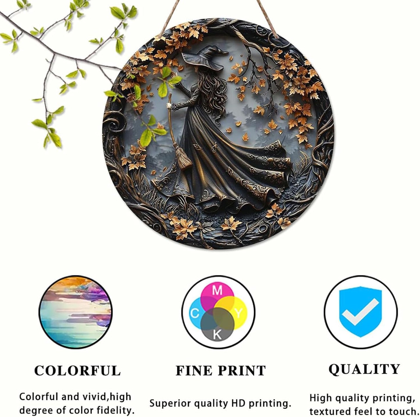 Fanyil/Olygee/Sherum/Shirem/Pubyfun/Glosrity/Libilin/Graddi/Solymody/Gowebs/Goredny/Vianys Witching Hour, Door Way Hanging Decor Halloween, 2D Wooden Round Witches Sign (A+B, 11.8")