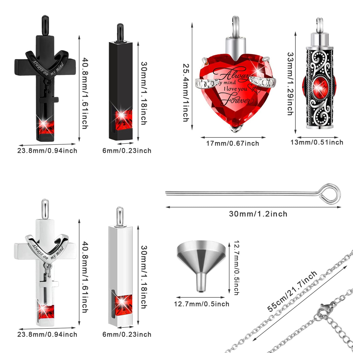 Fumete 6 Pcs Ashes Necklace Urn Jewelry for Human Ashes Memorial - Men & Women Pendant(Red)