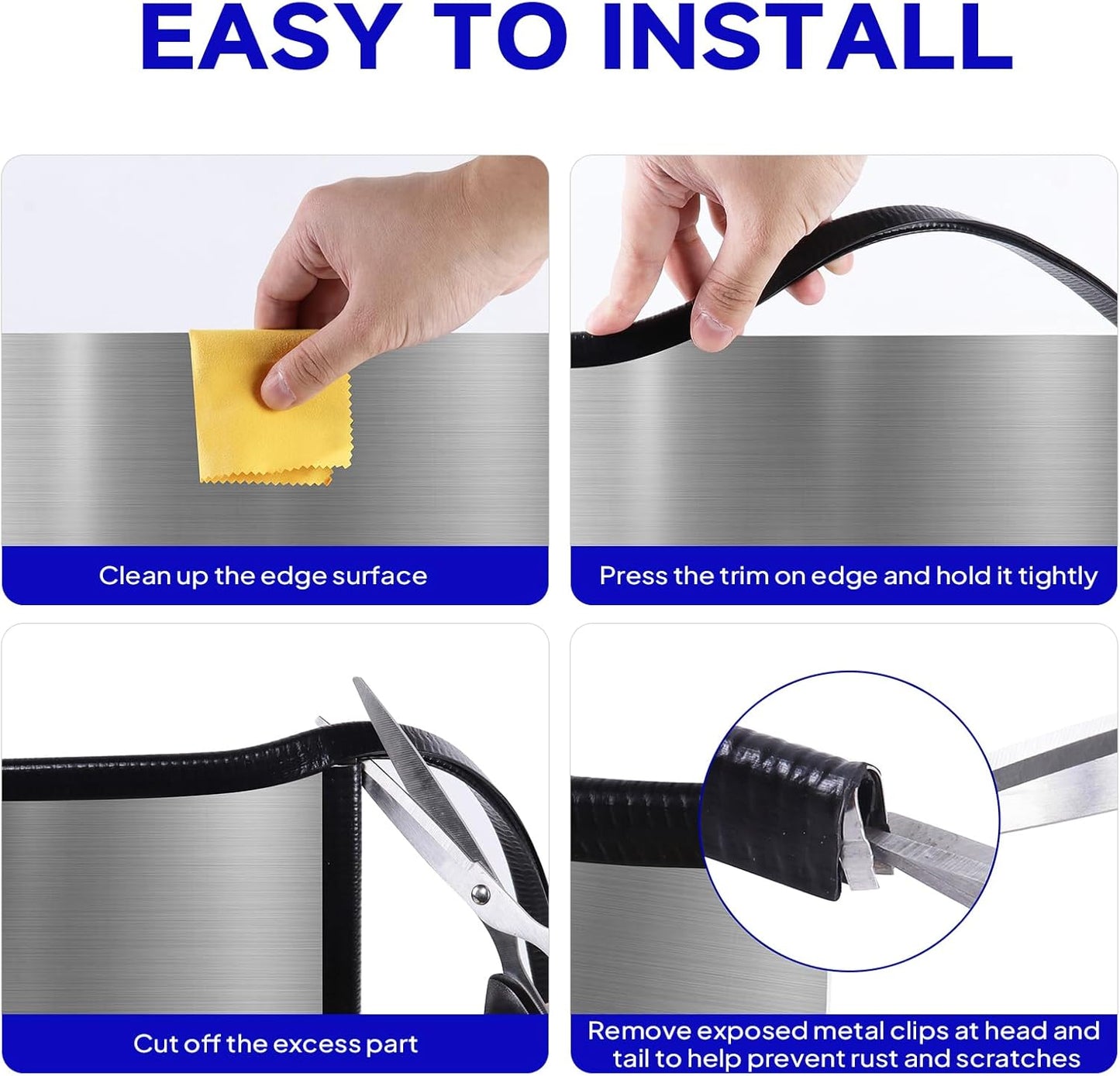 Rubber Edge Trim, U Channel Edge Trim with Metal Clips Edge Guard Protector, PVC Rubber Seal Strip for Sheet Metal, Car Doors, Hatches, Table Corners, Fit 3/64" to 1/4"(1.2mm-6.4mm), 32Ft, White