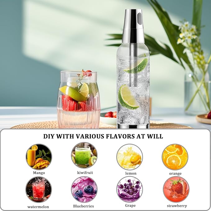 1L Portable Soda Siphon, Carbonated Water Machine Stainless Steel Sparkling Water Maker Machine for Home, Bar, Club, Kitchen, Use 8g CO2 Cartridges (Not Included)