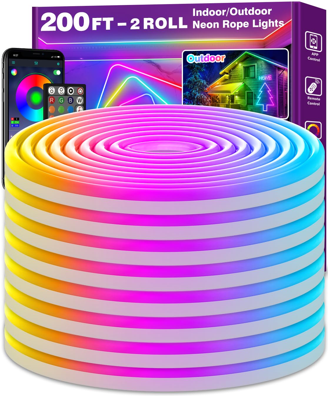 AILBTON LED Neon Rope Lights, 200FT Flexible RGB Lights with App/Remote Control, Music Sync, Silicone Material