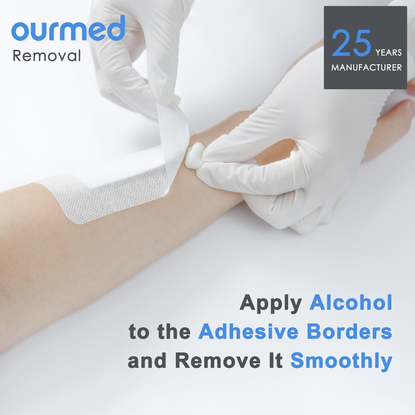 Ourmed Island Dressing Bordered Gauze 4"x 10"(2"x 8" Absorbent Pad), Pack of 25, Self-Adhesive Sterile Dressing with Highly Absorbent, Latex& Rubber- Free, for Cuts and Scratches