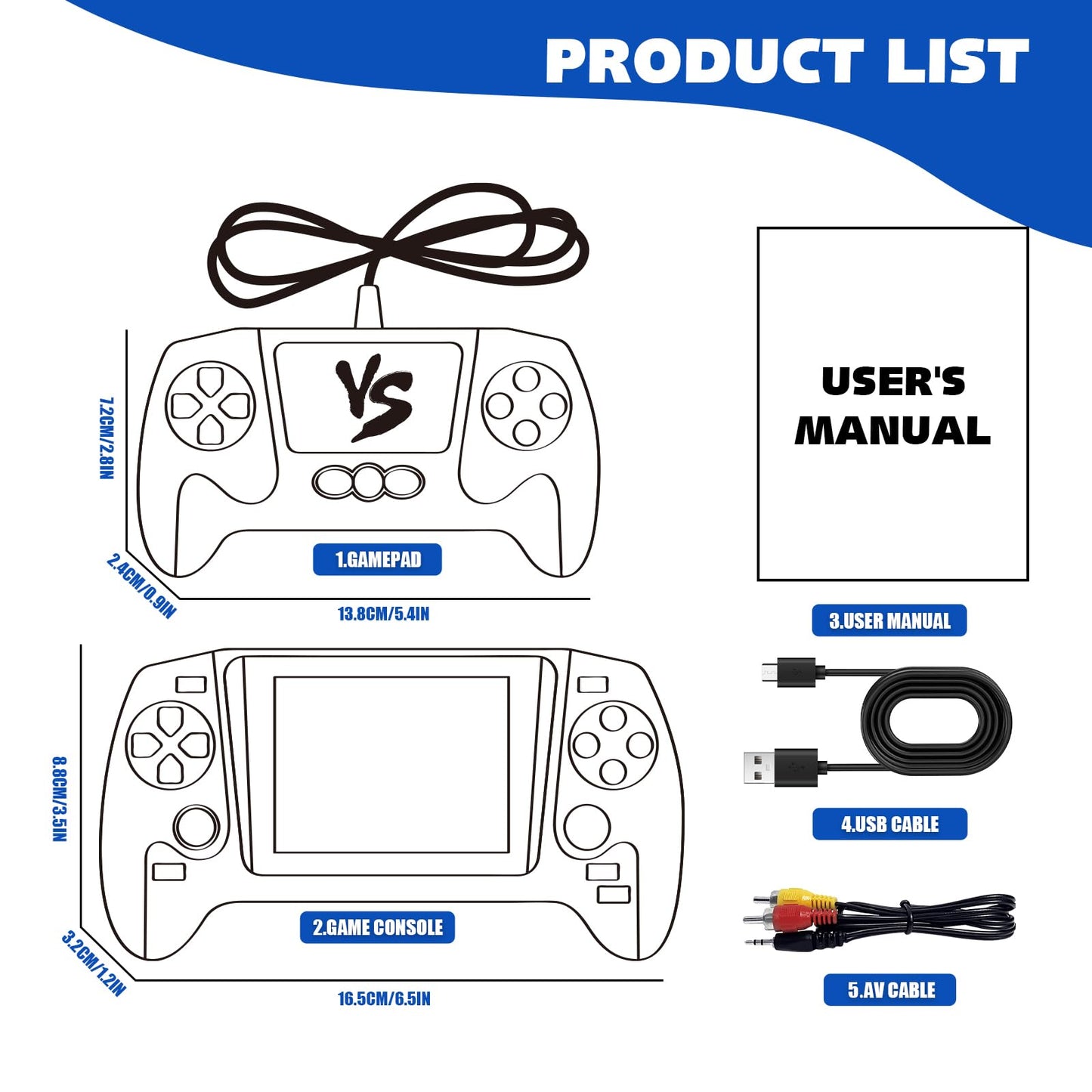 Handheld Game Console – Retro Portable Gaming System with 500 Built-in Classic Games, 3.5" LCD Screen, Rechargeable Battery, TV Output, and External Gamepad for 2-Player Fun, for Kids & Adults