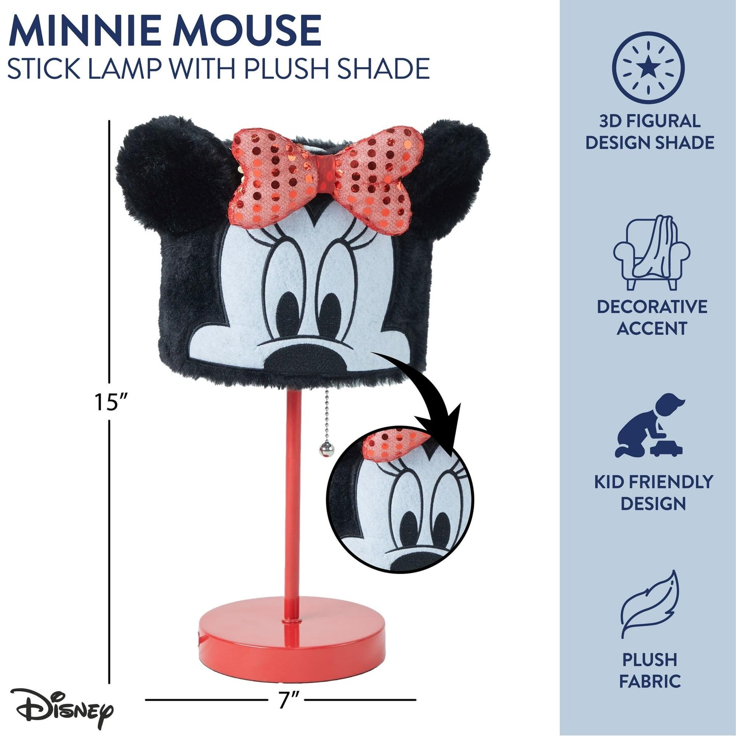 Idea Nuova Minnie Mouse Figural Plush Shade Table Lamp - Red, Metal, Model Wk321927