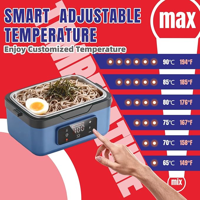 Cordless Heated Lunch Box, Leak-Resistant Food Warmer, 10000mAh Rechargeable Battery, 3 Modes, 1L & 1.5L Options, BPA-Free Container for Office & Home Use