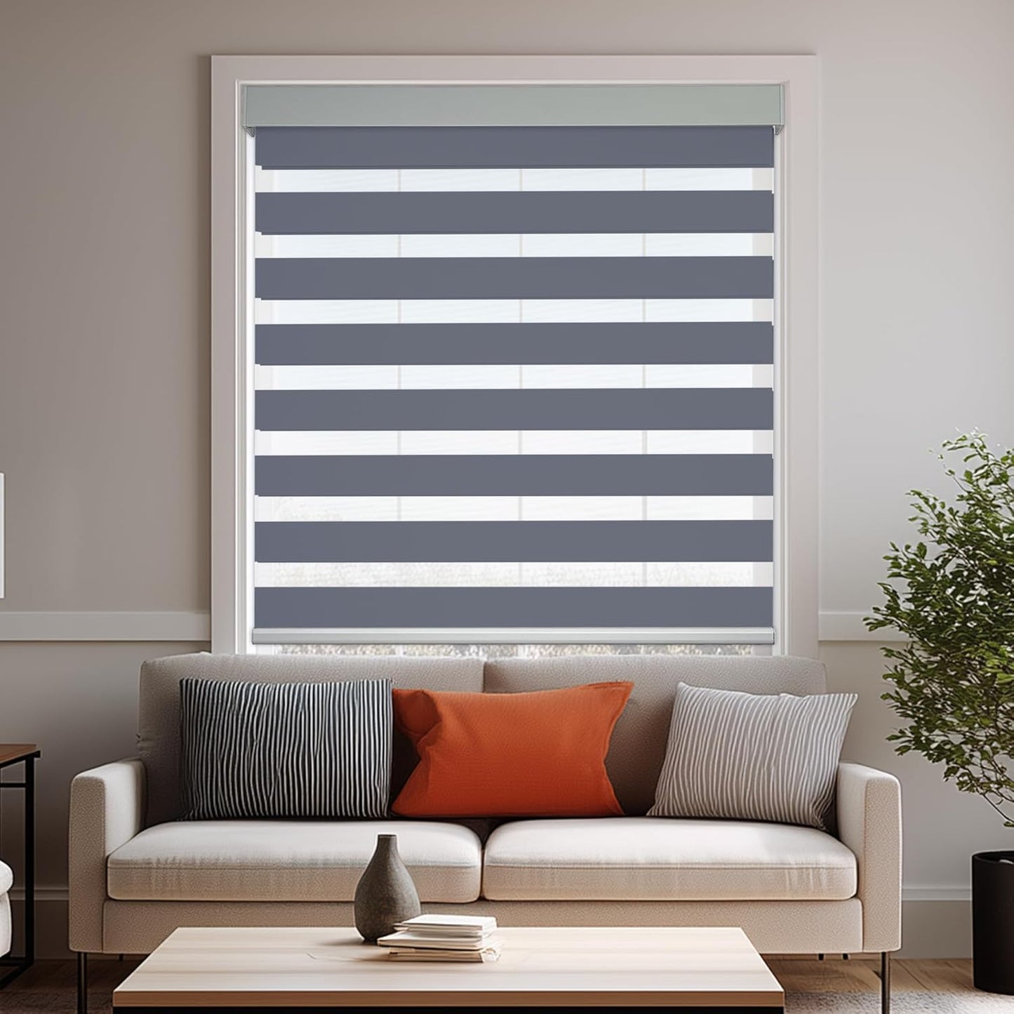 HESTIA Cordless Zebra Blinds Light Filtering Roller Shades UV Blocking Blackout Privacy Indoor Window Blind for Home Office Day and Night, Blue Grey,45" W x 48" H
