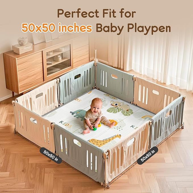 Foldable Baby Play Mat, Waterproof Playmats for Babies and Toddlers Kids, Safe Foam Playmat for Tummy Time, 50x50 Playpen Mat, Reversible Portable Baby Floor Mat for Infant, Toddler, Giraffe
