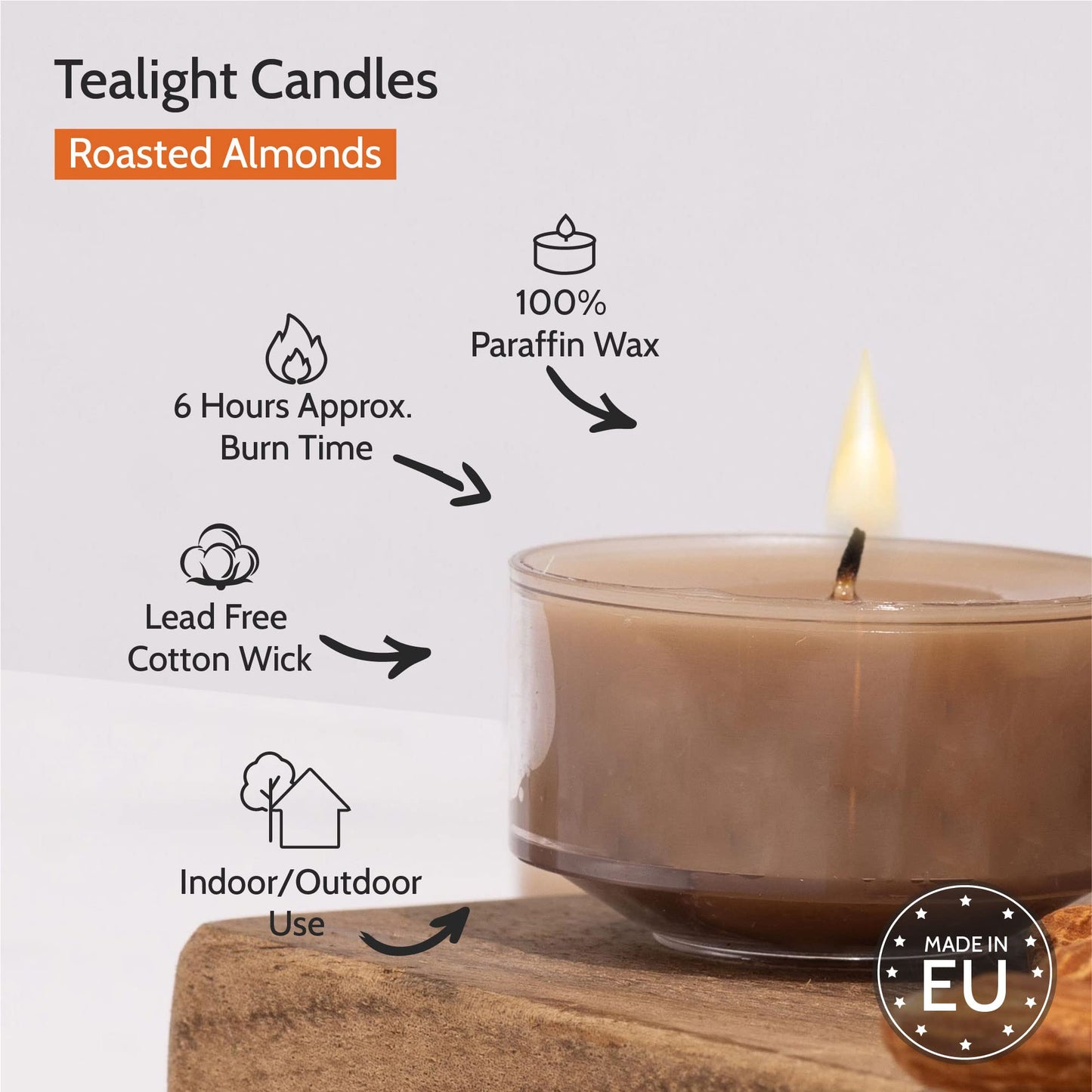 Hyoola Scented Tealight Candles - Roasted Almonds - 15 Pack - 6 Hour Burn Time - Clear Cup - Model H10213
