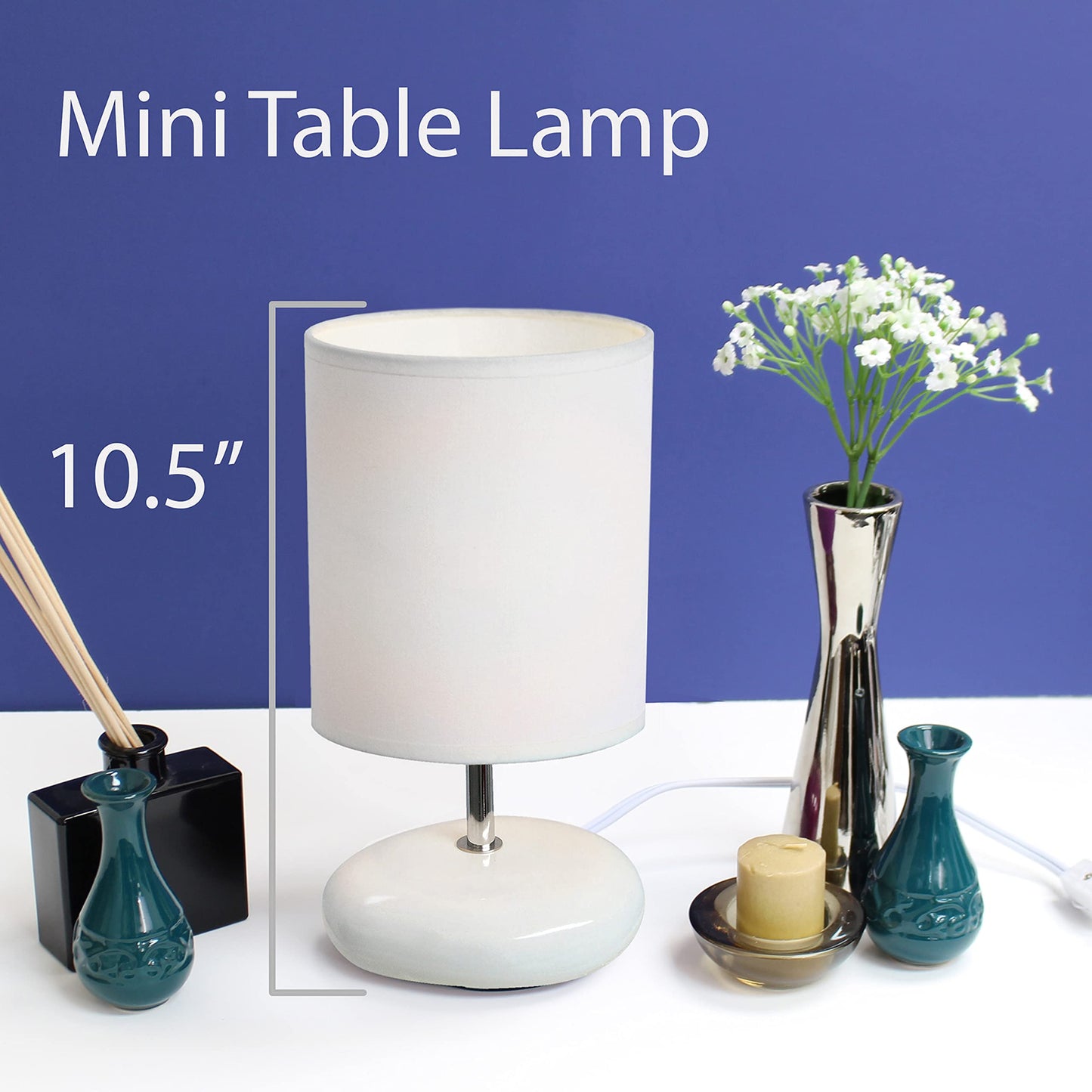 Simple Designs Lt2005-Wht-2Pk Bedside Table Lamp Set, Small, Ceramic, White, 2 Pack