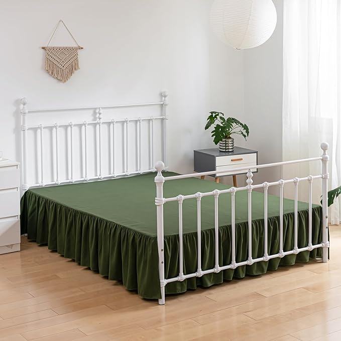 Bed Skirt King Size Ruffled Bed Skirts with Split Corners,14 Inch Drop Dust Ruffle Bed Skirt with Platform, Green