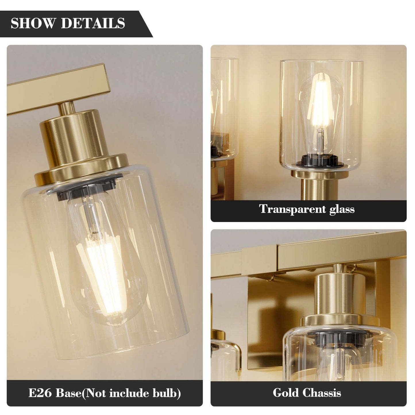 Dikaida 6-Light Gold Bathroom Vanity Light, Modern Brushed Gold Metal Fixtures For Over Mirror, Model Js-6