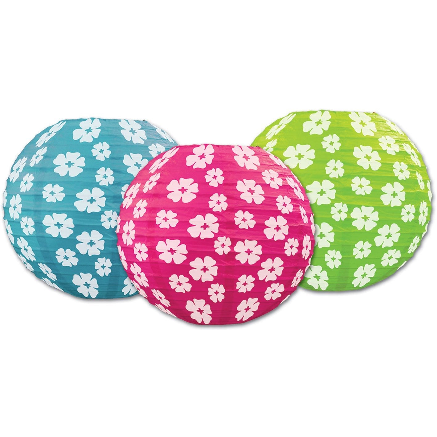 Beistle Hibiscus Paper Lanterns, Medium Size, Plastic Material, Model 54574