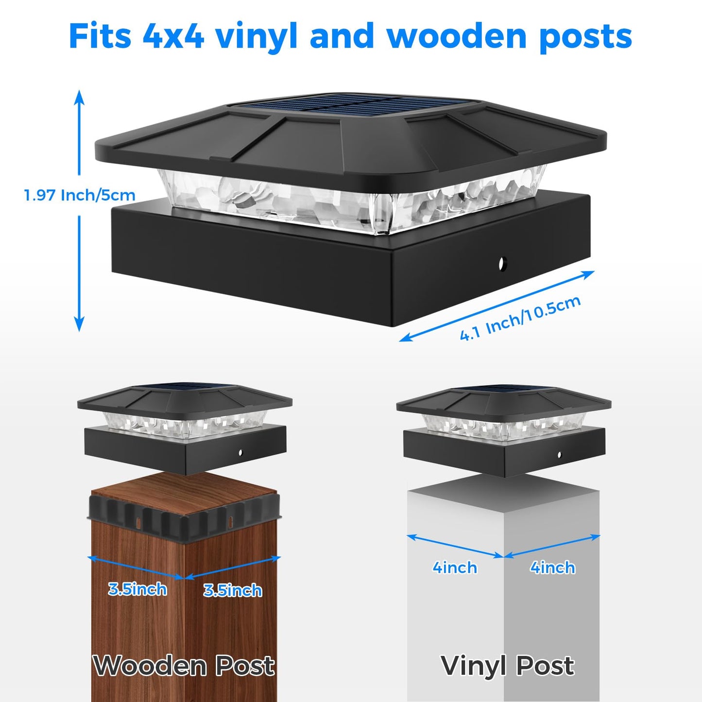 Peasur 4 Packs 4X4 Solar Post Lights Outdoor  Blue & Warm White Led Fence Caps Light Waterproof  Wood & Vinyl Post Top Lighting For Deck Mailbox Railing Porch Outside