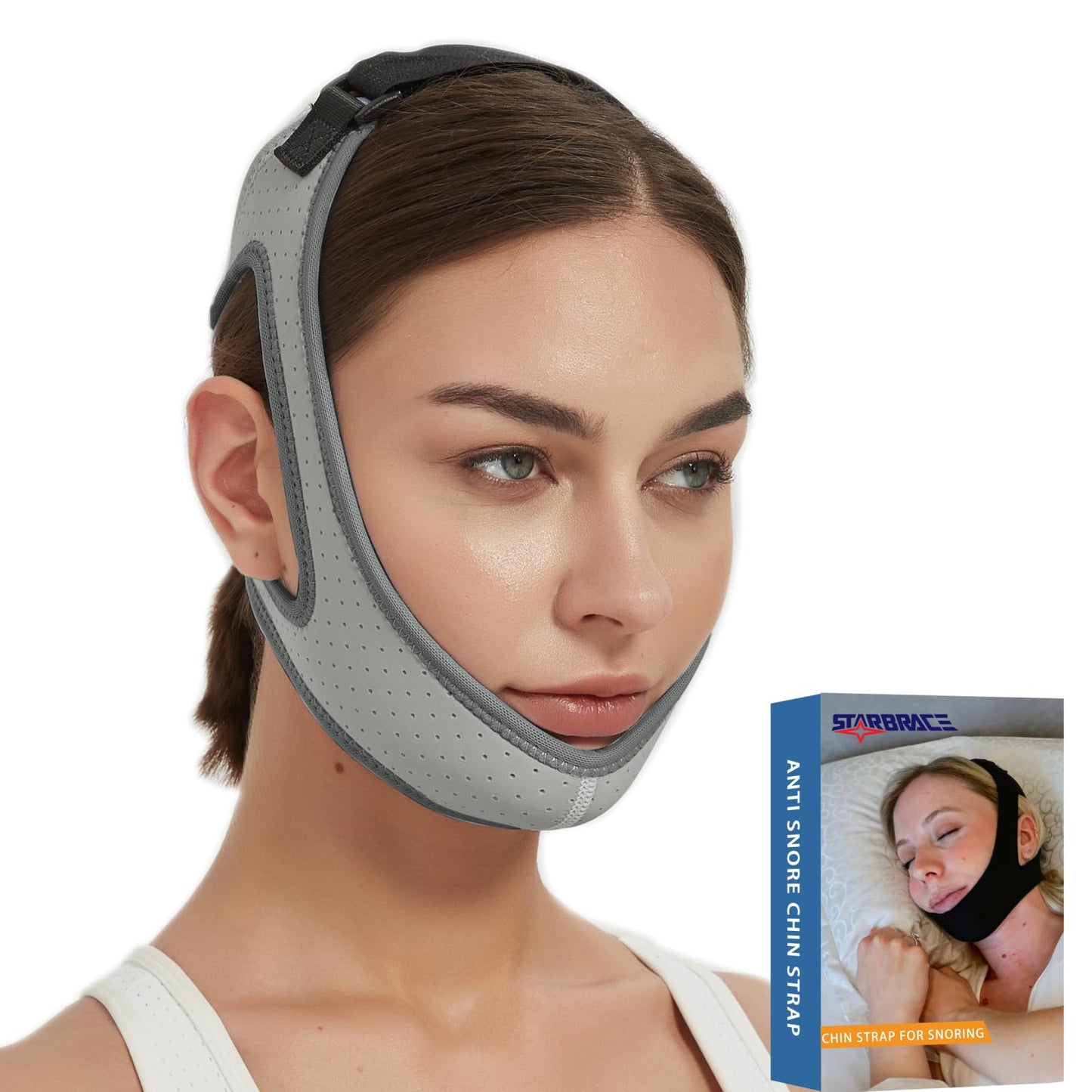Chin Strap for Sleeping - Comfortable Stop Snoring Solution - Snore Stopper with Adjustable Chin Strap for CPAP Users - Anti Snoring Devices Breathable and Reusable for Men and Women (Grey)