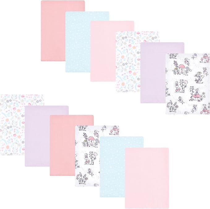 Luvable Friends Hudson Baby Flannel Burp Cloths 12pk, Garden Fairy Tale