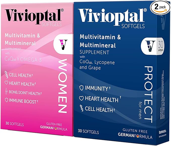 Vivioptal for Men, 30 Softgels + Vivioptal Women, 30 Softgels, Multivitamin & Multimineral, Gluten Free, German Formula
