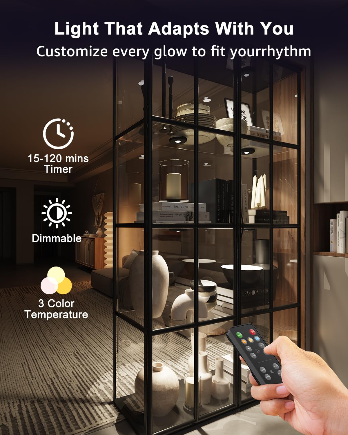 Tedmos USB Rechargeable LED Puck Lights, 2400mAh, Remote Control, 3 Pack, 3000k/4500k/6000k, Model Tedmos-LED
