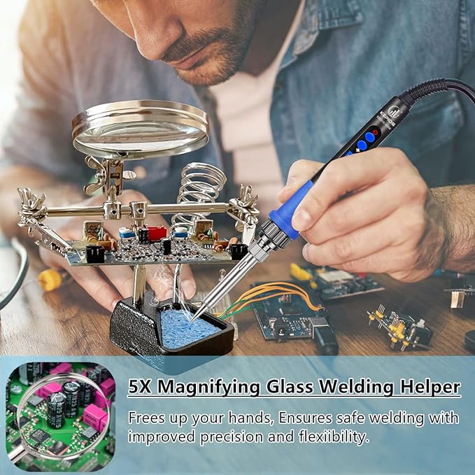 Soldering Iron Kit, 100W High-Power LCD Digital Soldering Iron, Circuit Board Repair Soldering Kit with Magnifying Glass Helping Hands, Adjustable Temperature Solder Welding Tools
