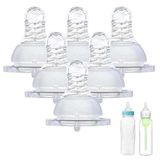 6-Count Silicone Bottle Nipples for Dr. Brown's Narrow Bottles and Evenflo Feeding Classic Standard Neck Bottles, Breast-Like, Anti-Colic Valve, Slow Flow, 1m+