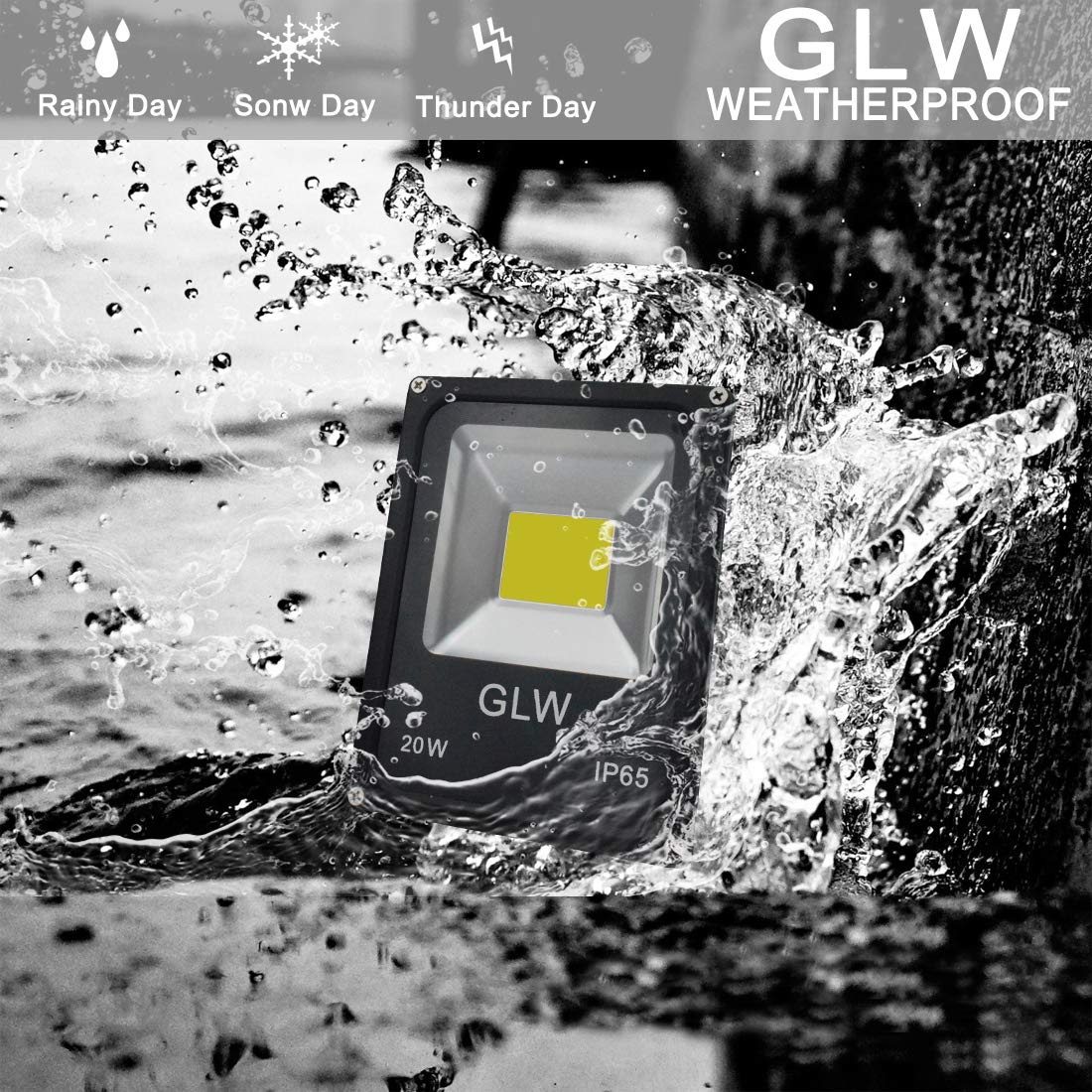GLW LED Work Floodlight, 20W, 2700LM, IP65 Waterproof, Daylight White, 12V-60V, 250W Halogen Equivalent, Outdoor Safety Light