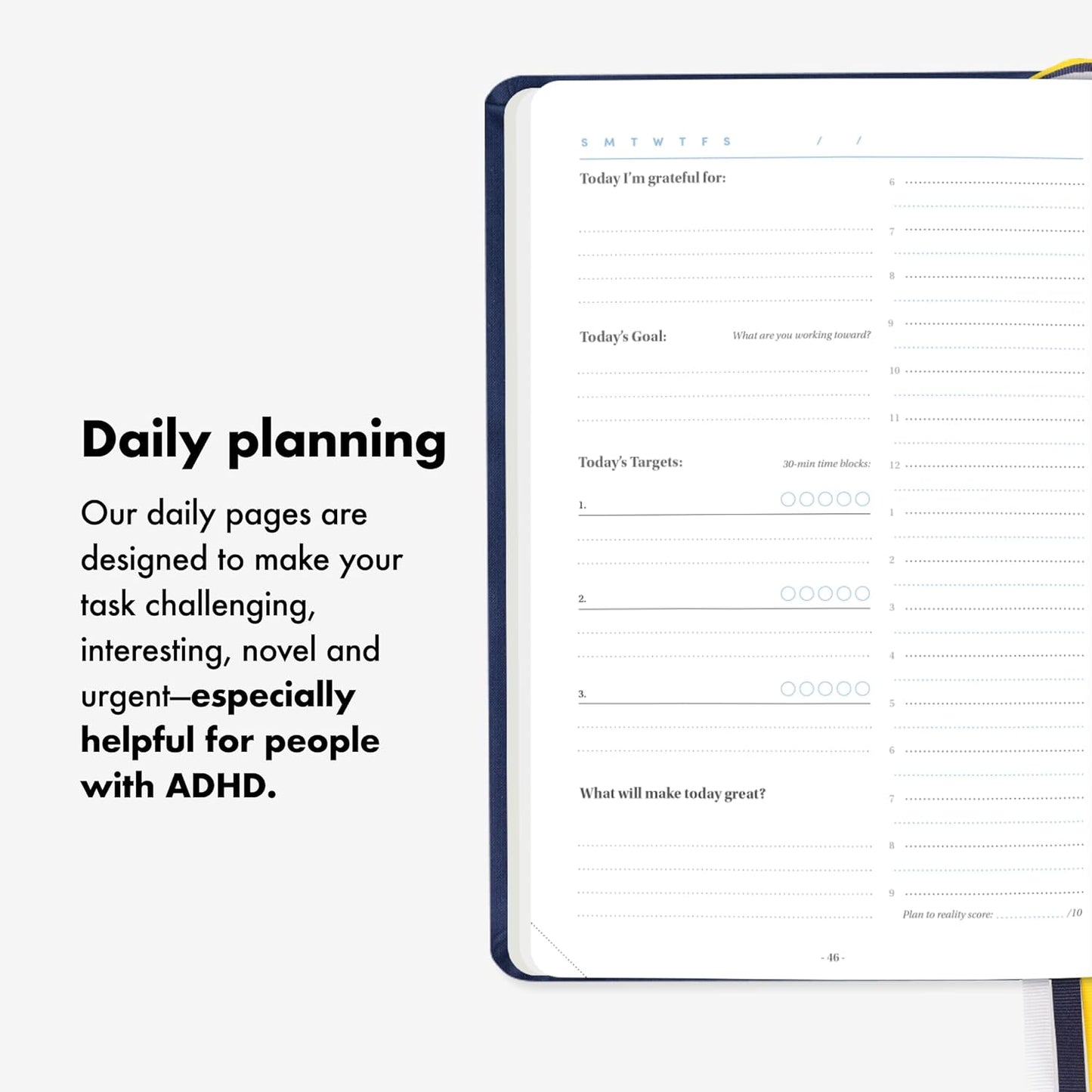 BestSelf 13-Week Self Journal & Goal Planner – Undated Daily ADHD-Friendly Journal for Men & Women | Productivity, Gratitude, Reflection & Habit Tracker | 2025 Life Organizer with Prompts, Black