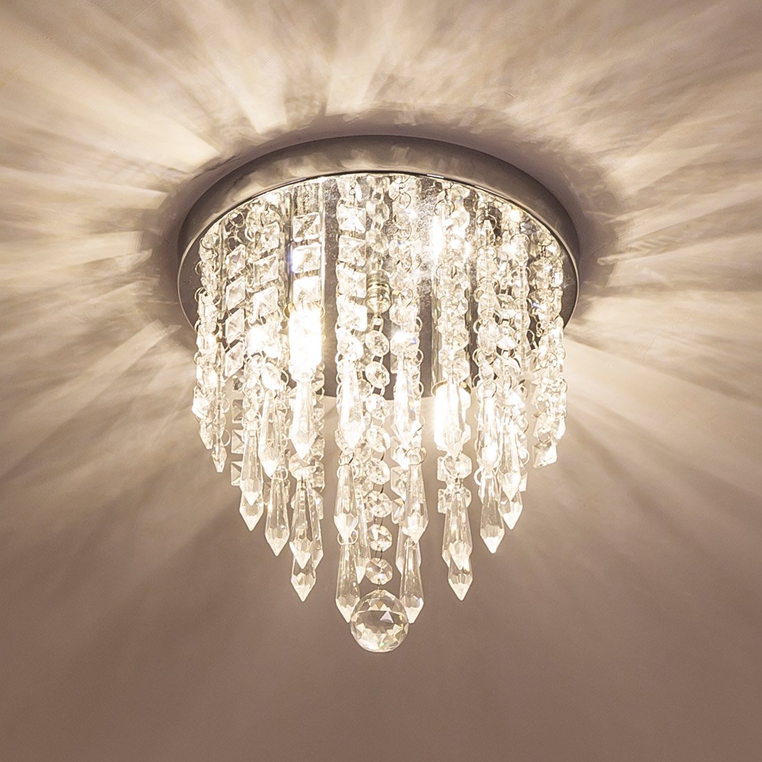 lifeholder Mini Chandelier, 2 Lights, Acrylic Crystal Flush Mount Ceiling Light, 10.4in  H x 8.7in  W, for Bedroom, Kitchen, Bathroom