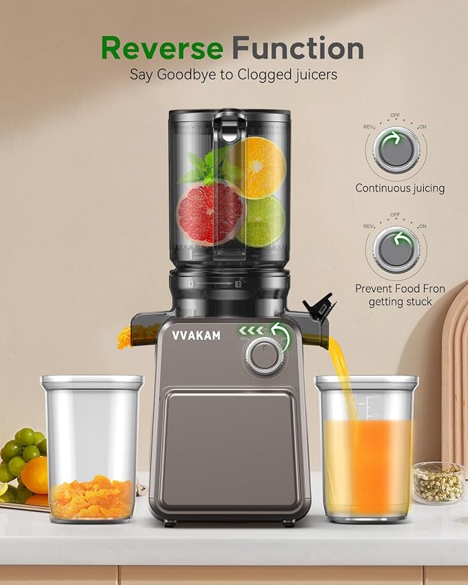 Juicer Machines, Cold Press Juicer with 4.4'' Large Feed Chute Fit Whole Vegetables & Fruits, Masticating Juicer Machines, Easy to Clean, High Juice Yield - 250W