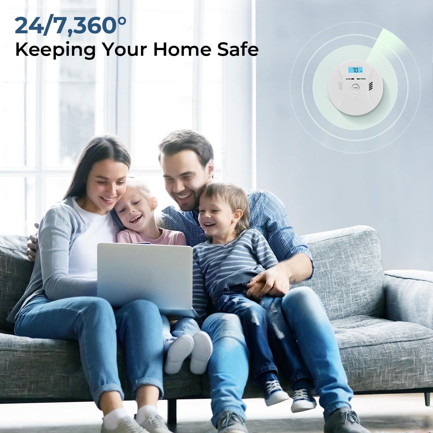 SHYEEH Smoke and Carbon Monoxide Detectors, Combination Smoke Alarm and Carbon Monoxide Detector Battery Powered, CO Detector Alarm with Sensitive Sensor, Sound Warning and LCD Display, ‎CDR-803