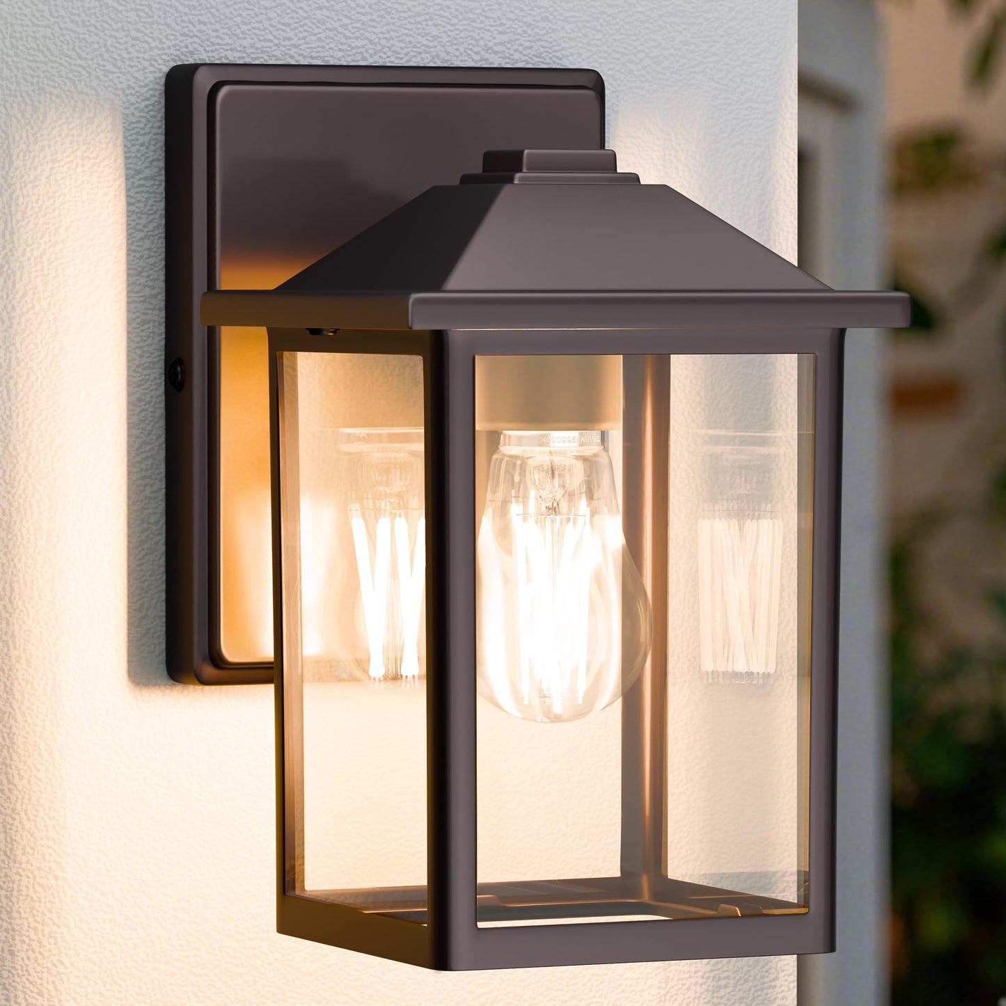 Matameye Outdoor Wall Lantern  Exterior Waterproof Wall Sconce Light Fixture  Dark Chocolate Front Door Mounted Lighting With Glass  Anti-Rust Porch Lamp