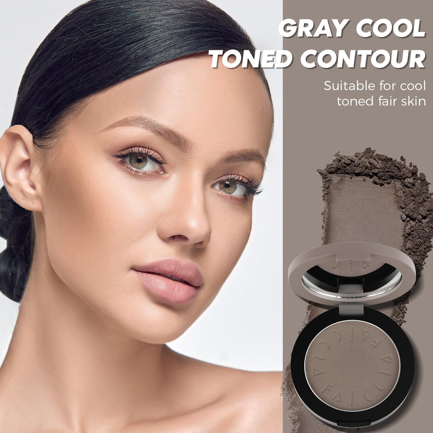Cool Toned Contour Palette with 2 IN 1 Nose Contouring Brush & Mirror, ?Delicate Texture??Multi-Purposes & Buildable??Long Lasti