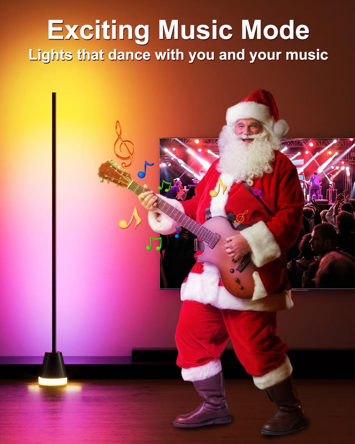 Keepsmile Smart RGB LED Floor Lamp, Music Sync, 16 Million Colors, Matte Black, Model HX-818, 2 Pack