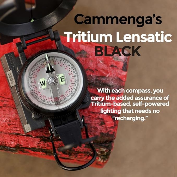 Cammenga Official US Military Tritium Lensatic Compass, Accurate Waterproof Hand Held Compasses with Pouch for Hiking Camping Navigation Survival Backpacking Orienteering