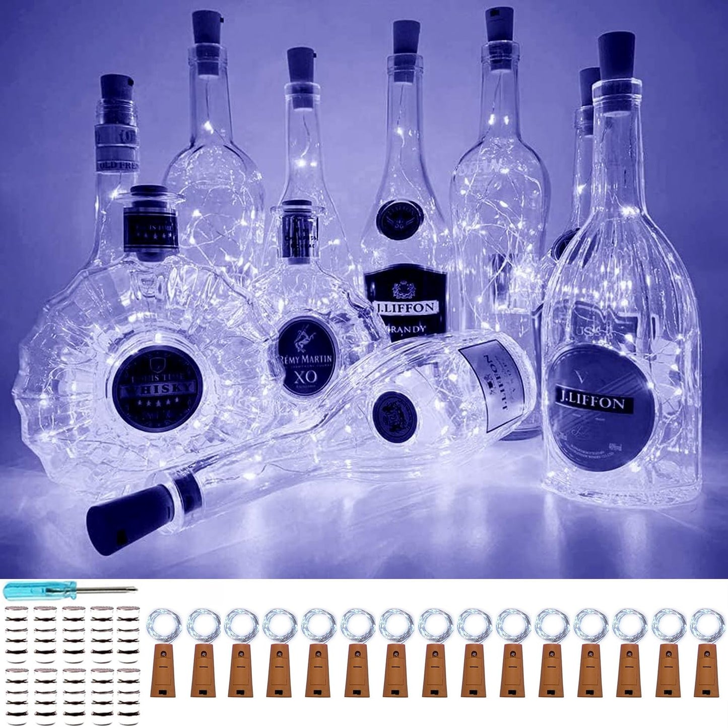 VOOKRY Wine Bottle Lights String - 15 Pack, 20 LEDs, Battery Operated, Cool White, Cork Light for Party, Wedding, Halloween, Christmas