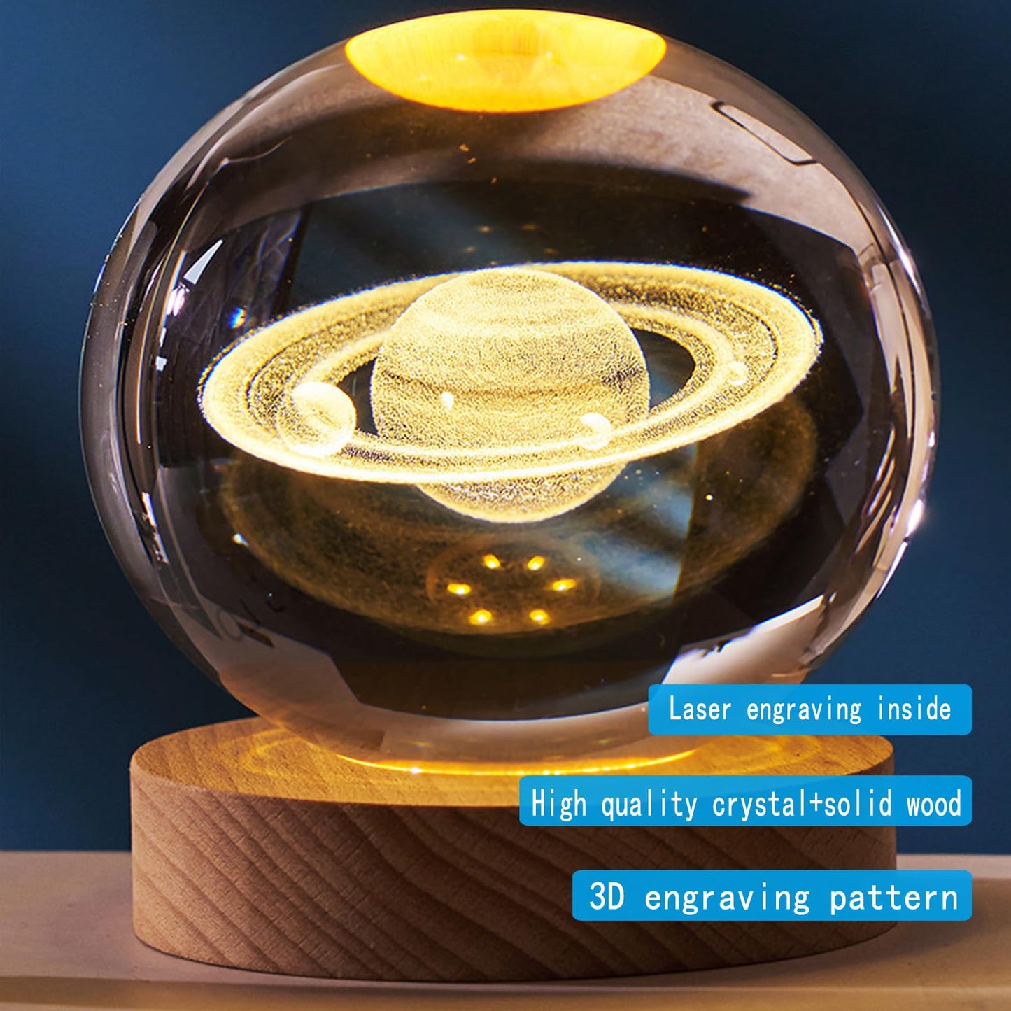 Kazetec 3D Crystal Ball Saturn Night Light 2.35Inch(60Mm) Space Decor Magical Globe Nightlight Kids Bedroom Decor Nightlight Decolamp As A Birthday Gift For Teens.