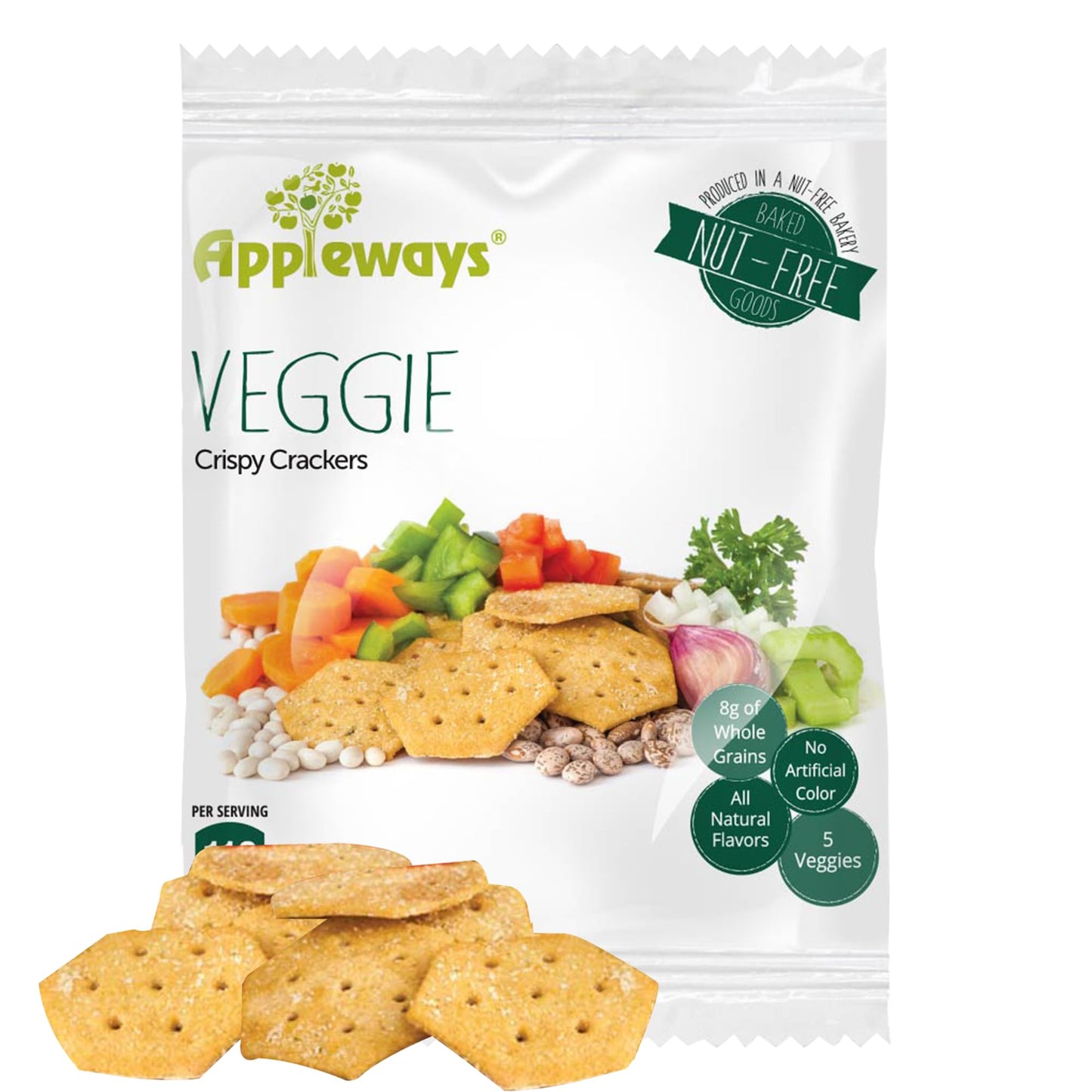 Veggie Crispy Crackers, All-Natural Individually Wrapped Whole Grain Healthy & Crispy Vegetable Crackers, Made in USA, 108 Count