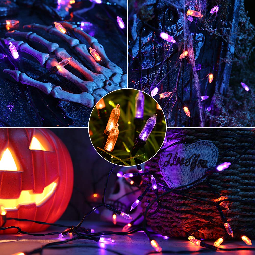 LYHOPE Halloween Lights, 33ft 100 LED Battery Operated, Waterproof, Orange & Purple String Lights for Indoor & Outdoor Decor