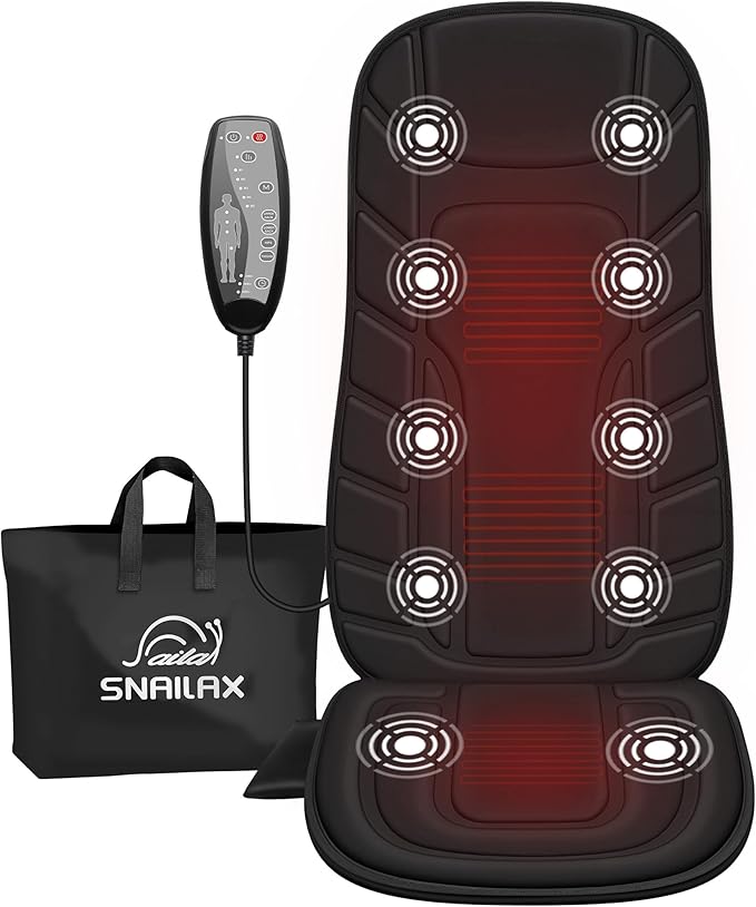 Snailax Back Massager with Heat, Massage Seat Cushion with 10 Motors, Massage Chair Pad for Home Office Use, 5 Modes & 3 I...
