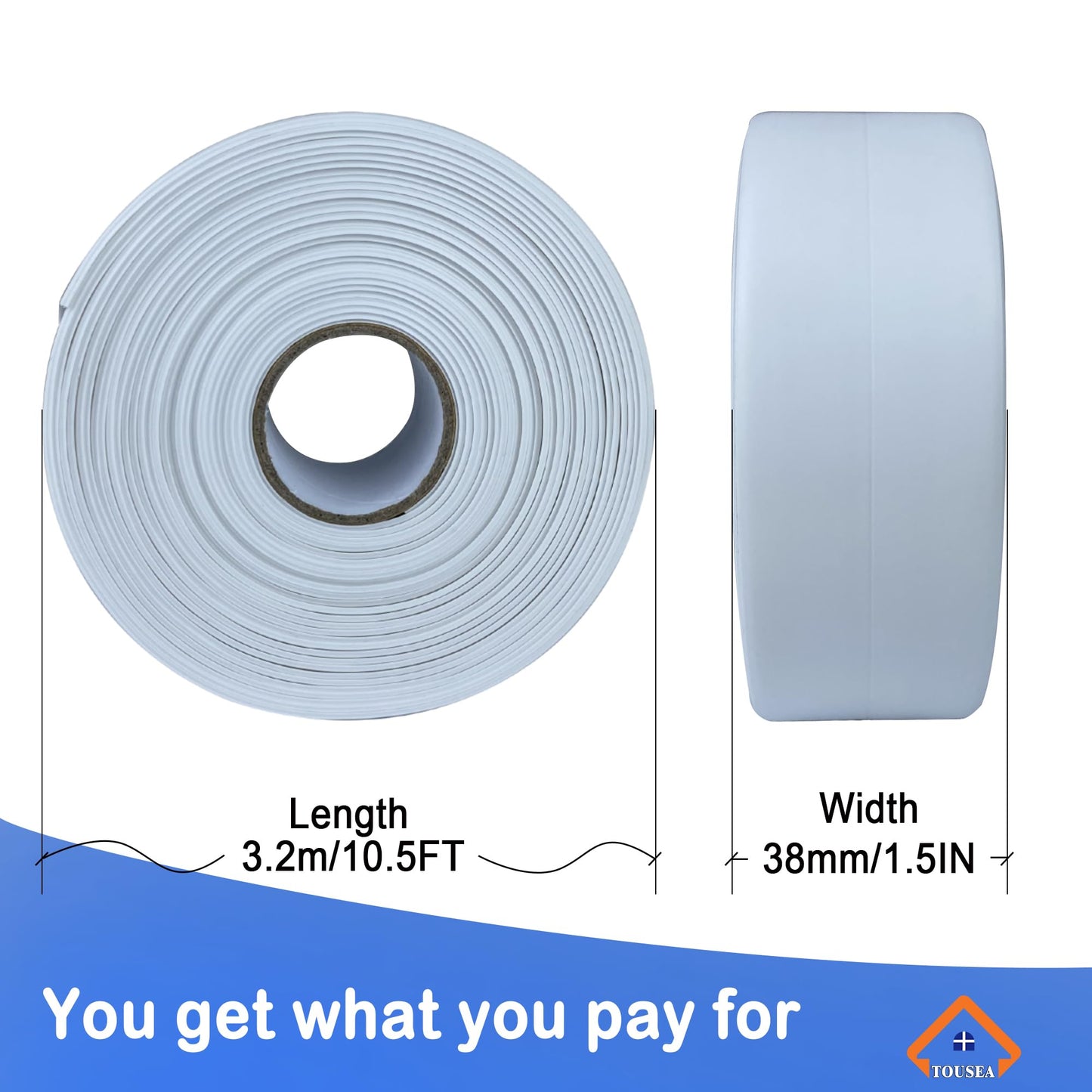 TOUSEA Waterproof Sealing Caulk Tape, Self Adhesive Sealant Strip for Bathroom, Toilet, Kitchen Countertop, Toilet, White