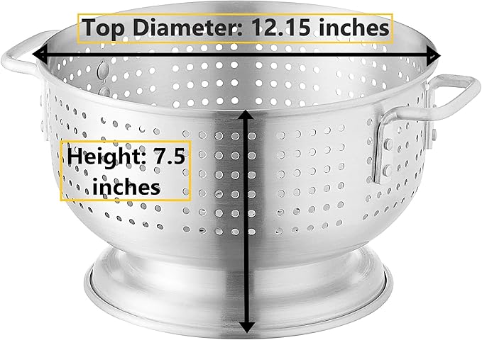 8 Qt. Aluminum Colander with Base and Handles – Heavy-Duty 16-Gauge Commercial Strainer for Pasta, Fruits, and Vegetables (1, 8 Quart)