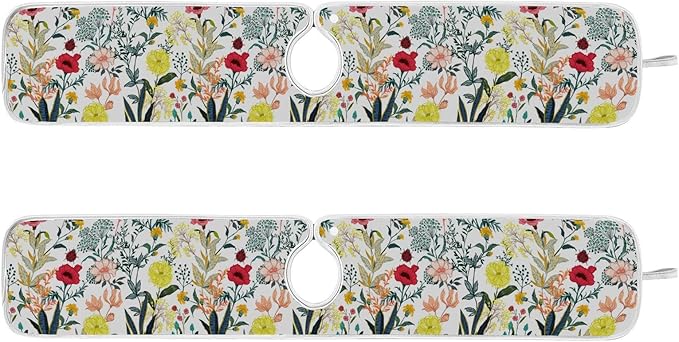 Kitchen Faucet Absorbent Mat,Summer Blooming Flower Water Splash Guard for Sink, Faucet Drip Catcher Thicken Sponge Microfiber Faucet Water Catcher Mat Sink Absorbent Mat for Kitchen 23x5in 2 Pack
