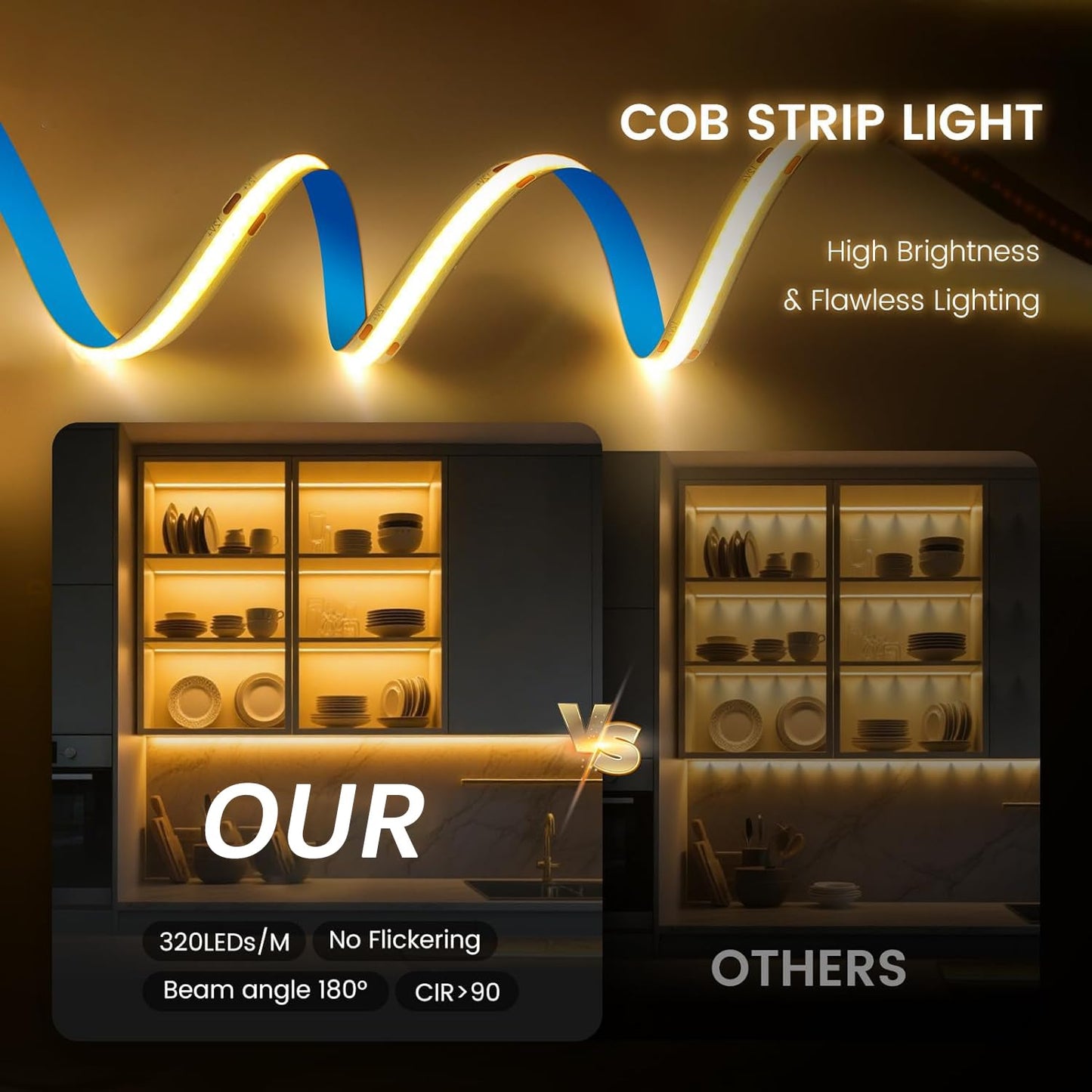 Battery Powered Led Strip Lights  Cob Motion Sensor Led Strip Lights 20 Inch X 3 Pack For Kitchen Under Cabinet Lighting  Shelves  Under Counter  Closet  Cordless Click Light  Warm White 3000K