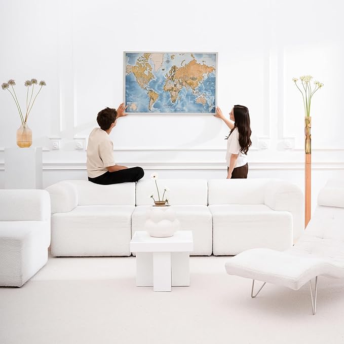 Canvas World Map with Cork Pin Board - English Lettering - Decorative Wall Decoration for All Rooms - Canvas Pictures with World Map Motif (90x60 cm, Pattern 15)