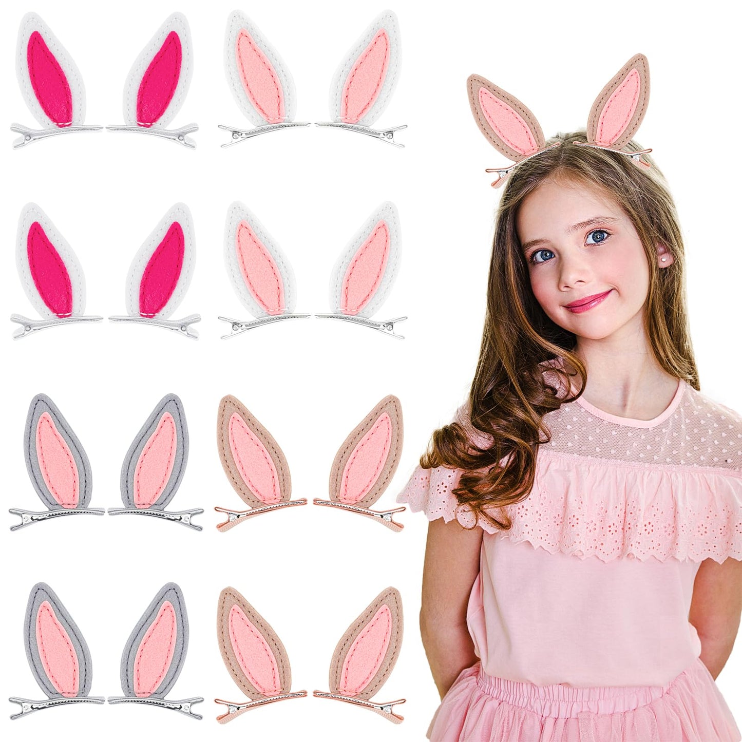 16 Pcs Bunny Ear Hair Clips Rabbit Ears, Toddlers Animal Hair Pins Easter Hair Accessories for Girls Hair Clips Kids Costume Par