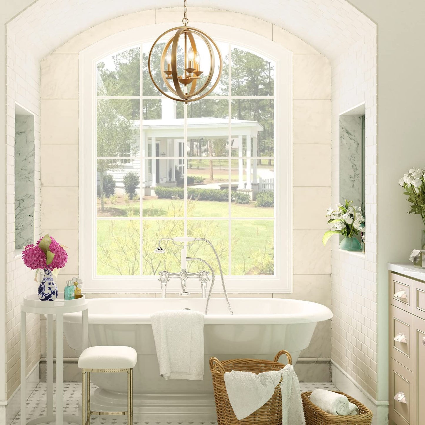 KSANA Gold Orb Chandelier 3 Light Modern Fixture for Dining, Living Room, Bedroom, Foyer, Kitchen